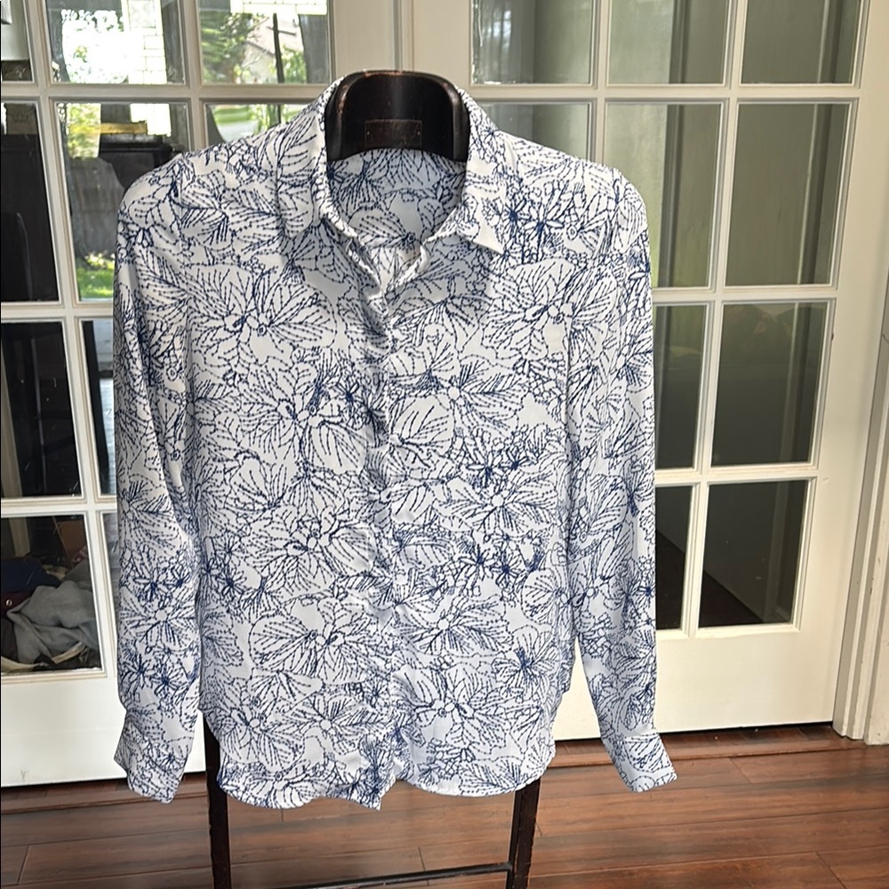 H&M Blue and White Blouse Elegant Top